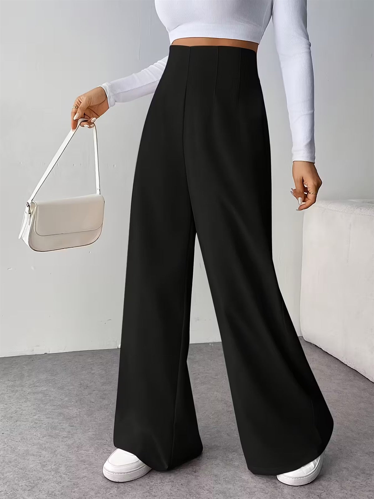 Women Elegant Wide Leg Pant 2025 Fashion New In High Waist Solid Trousers Office Lady French Pants Female Casual Street Clothing