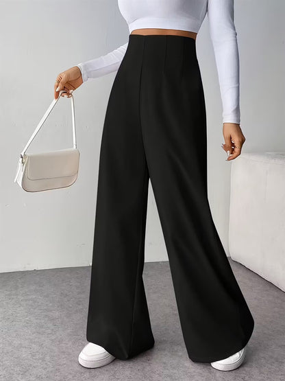 Women Elegant Wide Leg Pant 2025 Fashion New In High Waist Solid Trousers Office Lady French Pants Female Casual Street Clothing
