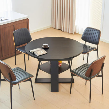 Mid Century Modern Extendable Dining Table Seats 4-8, Round & Oval with Hidden Leaves for Space-Saving