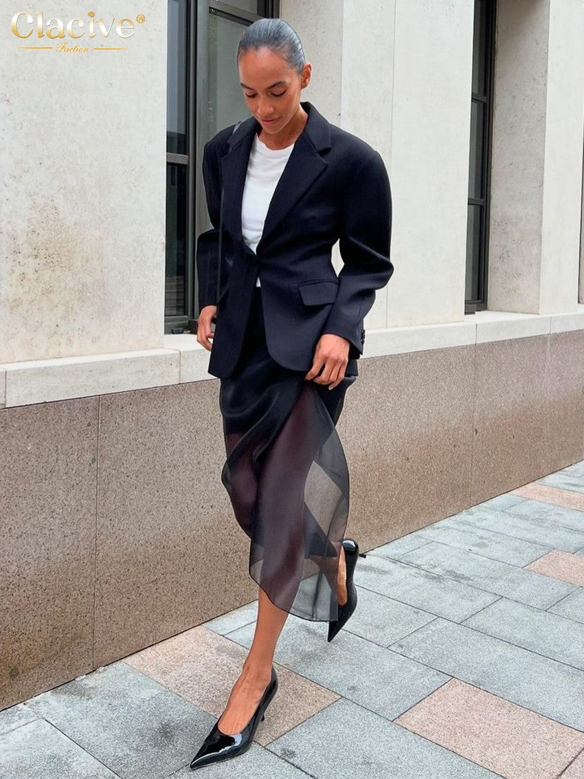 Clacive Fashion Loose Balck Women Skirt Casual High Waist Ankle Length Skirts El