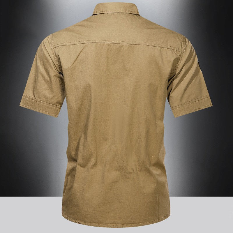 New Men's Casual Shirts Short Sleeve Pure Cotton Shirt Male Solid Oversized Military Cargo Shirts Men Clothing Shirt 5XL A2F168