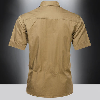 New Men's Casual Shirts Short Sleeve Pure Cotton Shirt Male Solid Oversized Military Cargo Shirts Men Clothing Shirt 5XL A2F168