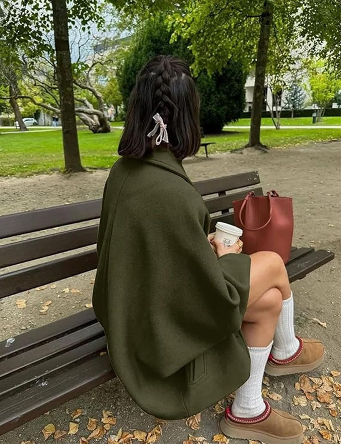 Women's Oblique Button Loose Batwing Sleeve Jacket Coat Lapel Double Pocket Warm Solid Vintage Outerwear Fall Winter Coat