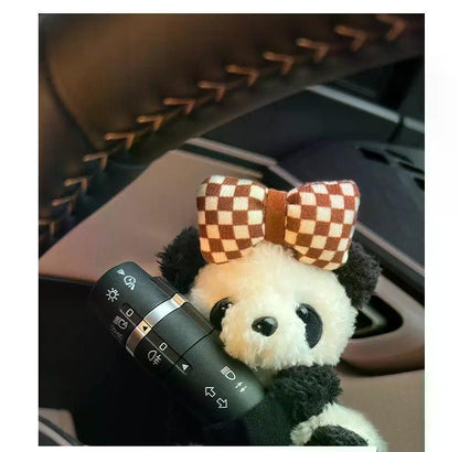 New Soft Panda Car Doll, Funny Cartoon Gear Shift Knob Cover Anti-Skid Dashboard Ornament for Automotive Interior Decor