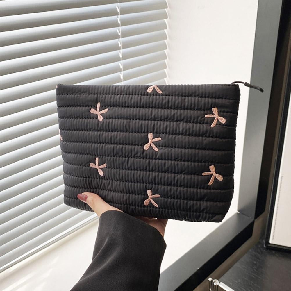 Ins Bow Embroidered Cosmetic Bag Portable Women's Bag Fashion Oxford Cloth Butterfly Print Cosmetic Bag Travel Wash Storage Bag