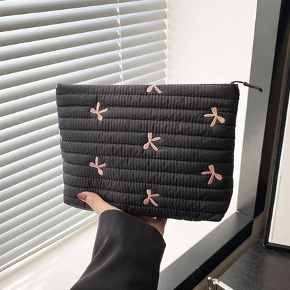 Ins Bow Embroidered Cosmetic Bag Portable Women's Bag Fashion Oxford Cloth Butterfly Print Cosmetic Bag Travel Wash Storage Bag