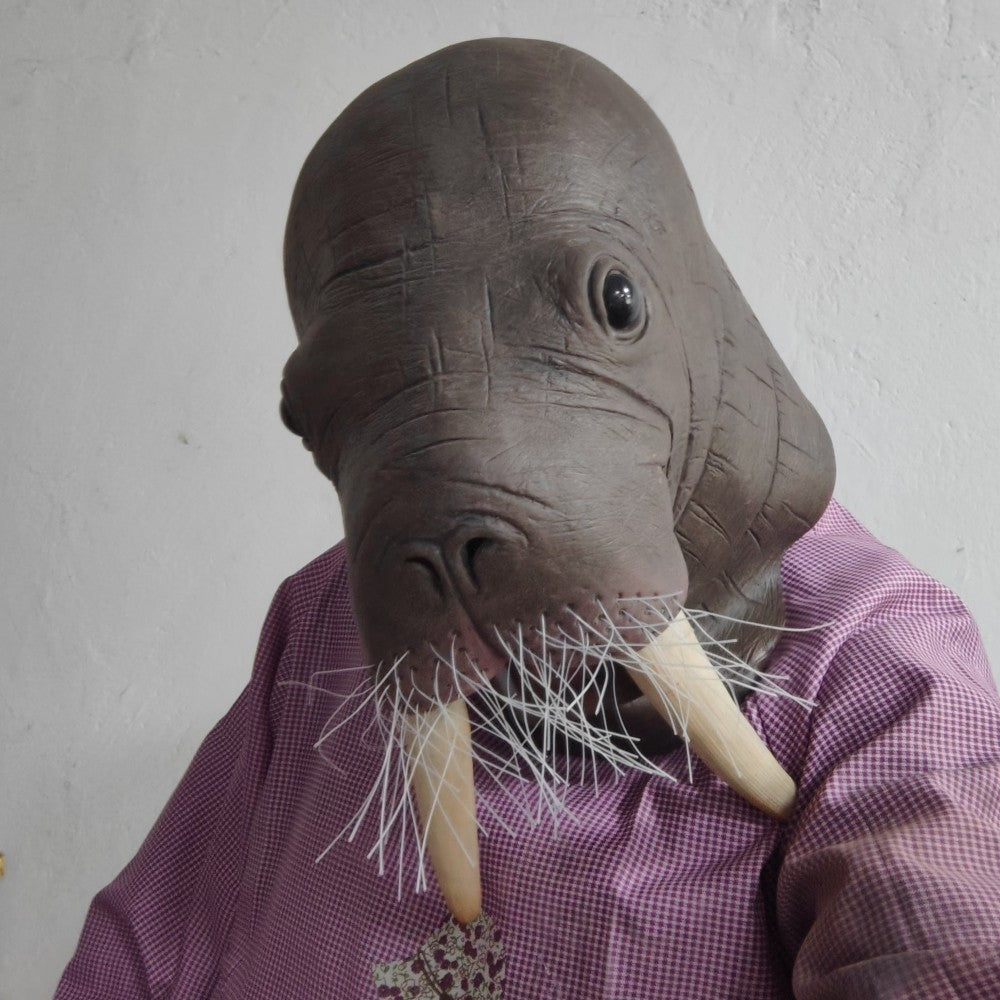 Realistic Walrus Latex Full Head Mask Adult Role Play Sea Creature Head Cover Animal Mask Halloween Cosplay Party Costume Props