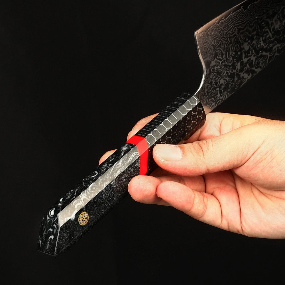 Professional Japanese Kitchen kiritsuke Knife 67-layer Damascus Steel Custom 8 inch Chef Knife with multicolour Resin Handle