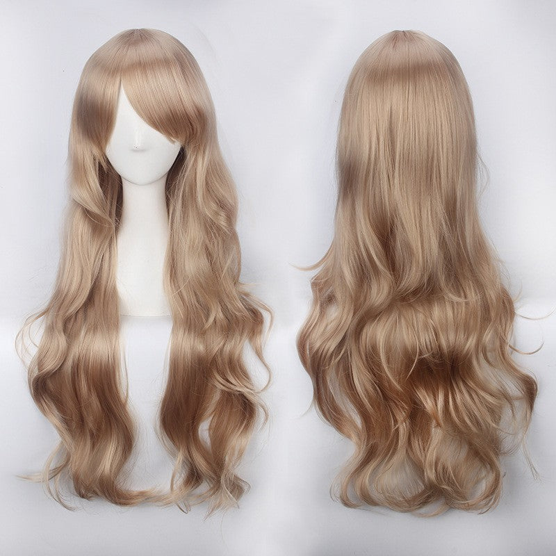 Peruca de anime colorida estilo cosplay europeu e americano, com rede de fivela para comércio exterior, universal, 80CM de comprimento, encaracolada de fibra sintética