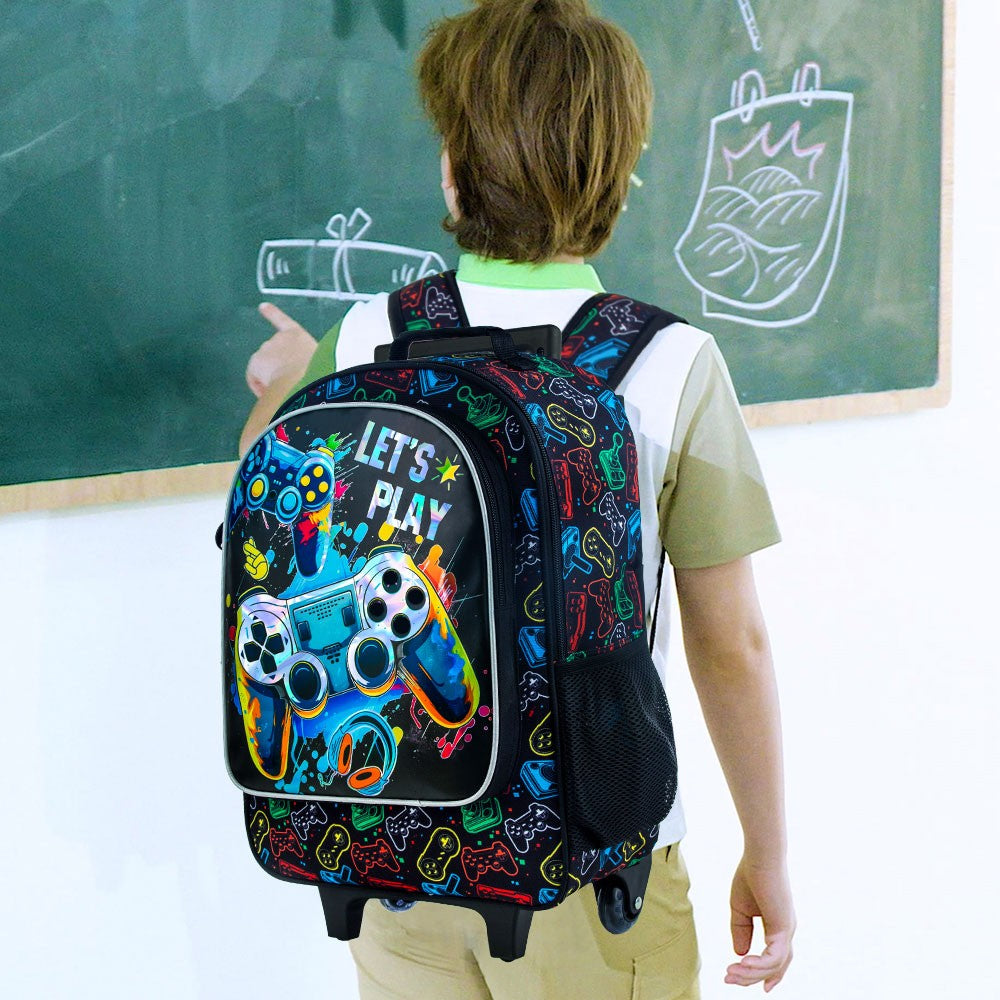 Rolling Backpack for Boys, Kids Roller Wheels School Bookbag with Lunch Bag, Wheeled .?School Bag for Children