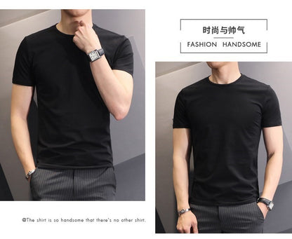 Men T-shirts White Black Short Sleeve Loose Round Neck Bottoming Shirts Trendy Casual Solid Color Pullover Tops Male Clothing