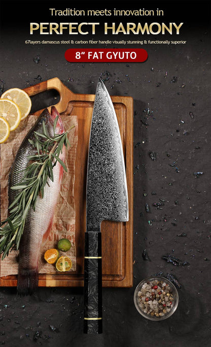 Professional 67-layer Damascus Japanese Kitchen Nakiri Gyuto Chef bread boning Knife Set Home kitchen tool with Carbon Fiber HD