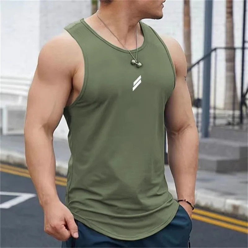 2024 Summer Men's tank top Casual Round Neck Mesh Undershirt Shirt Sports Fitness Top Sleeveless Vest Quick Dry training vest