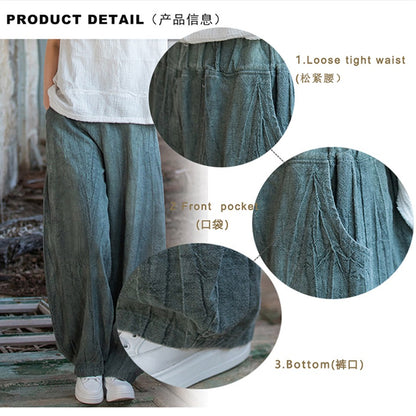 Elegant Women's Cotton Linen Baggy Cargo Pants Vintage Elastic Waist Yoga Trousers Loose Casual Long Wide Leg Oversize Clothes