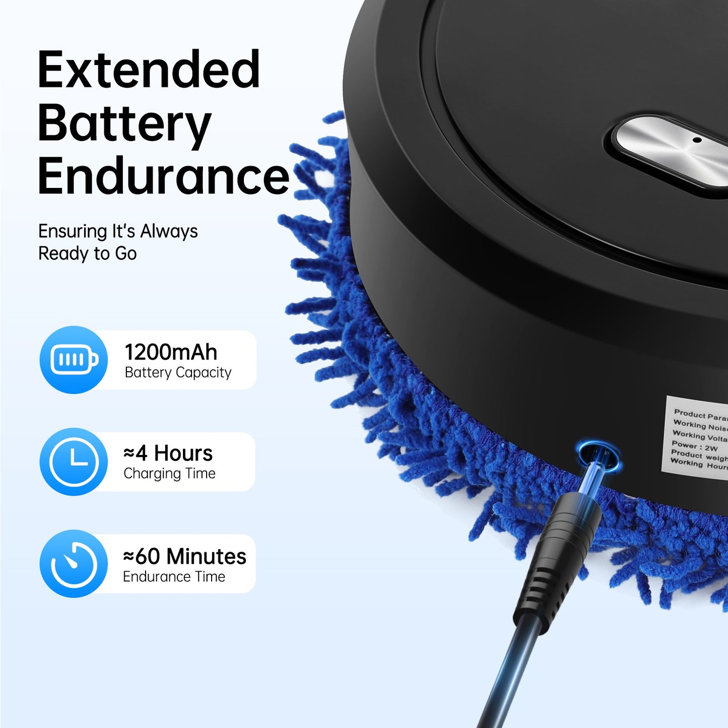 Intelligent Mop Robot - 2 in 1 Wet and Dry Robot for Wooden and Tile Floors, Quiet (60 dB), 30 Minutes Operating Time