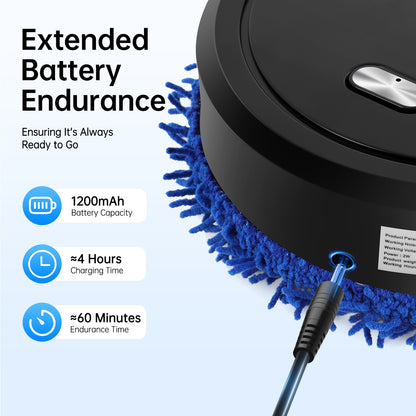 Intelligent Mop Robot - 2 in 1 Wet and Dry Robot for Wooden and Tile Floors, Quiet (60 dB), 30 Minutes Operating Time
