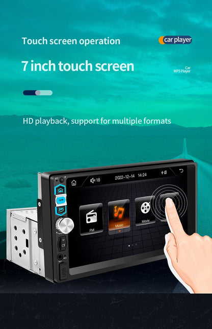 Universal 1 Din Car Radio HD 7" Touch Screen Stereo Bluetooth USB FM ISO Power Aux Input Mirror Link Auto Multimedia Player MP5