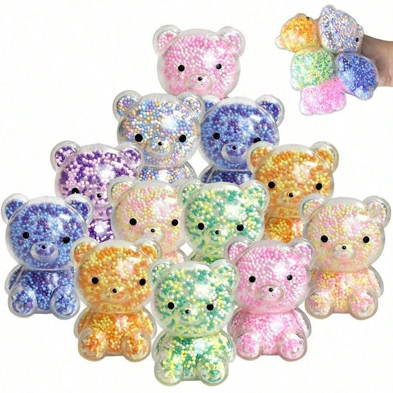 Colorful Bead Filled Bear Squishy Toy Squeeze Fidget Toy Sensory Stress Relief Toy Kids Adults Party Bag Fillers Birthday Gift