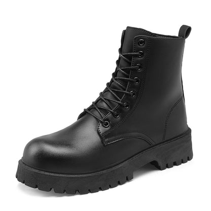 Botas casuais de casal, para quatro estações, masculinas e femininas, de cano alto, em couro, fashion, com sola grossa, antiderrapantes, plus size, para uso ao ar livre