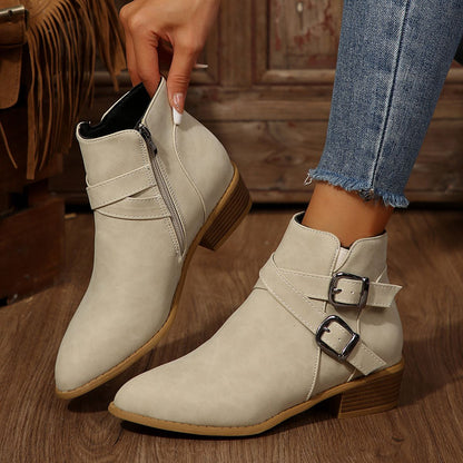 New Autumn Women's Leather Boots Belt Buckle Outdoor Footwear Fashion Pointed High Boot Casual Comfortable Women's Shoes