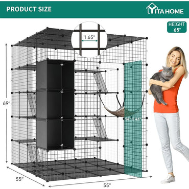 Gaiola Grande Interna com Armazenamento Cubo DIY Gatis Externos Cercados Metálicos com Rede Plataformas para 1-4 Gatos 5 Níveis