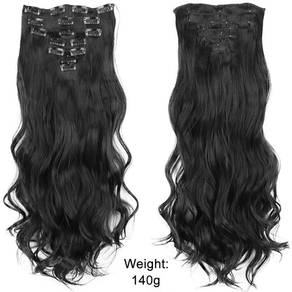 7Pcs/Set 16 Clips Hair Extension Black Long Straight Natural Hair Ombre Hairpiece Heat Resistant Fiber For Women Hairstyle