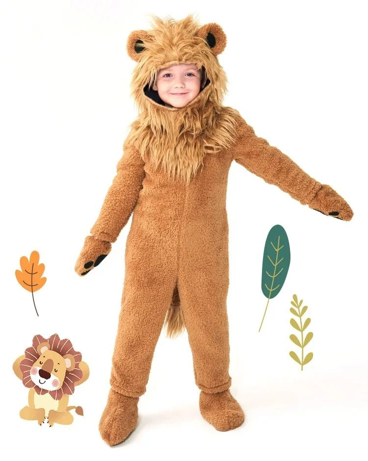 Boys Girls Lion King Cosplay Costume Baby Kids Furry Plush Furry Animal Outfits Jumpsuit Child Birthday Halloween Party Costume