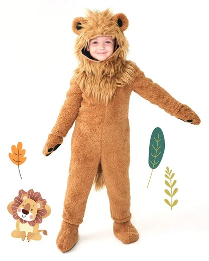 Boys Girls Lion King Cosplay Costume Baby Kids Furry Plush Furry Animal Outfits Jumpsuit Child Birthday Halloween Party Costume