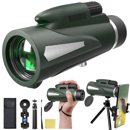 Telescópio monocular 10X, emparelhado com tripé e suporte para telefone, usado para observação de pássaros ao ar livre, caminhadas, acampamentos, viagens, lea