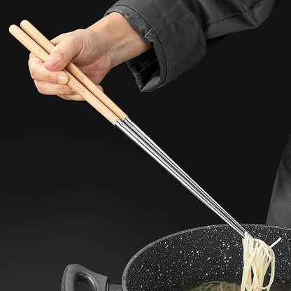 Hashis de Aço Inoxidável Hashis Longos para Cozinhar Macarrão Fritura Panela Quente Hashis Chineses Hashis de Metal Reutilizáveis Utensílios de Mesa