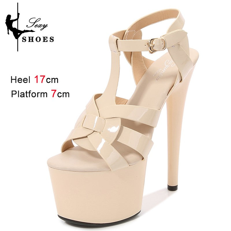 7Inches 17cm Beige Club High Heels Starry Sky Platform Party Pole Dance Women Sandals High-heeled Sandals Gothic Fetish Pumps