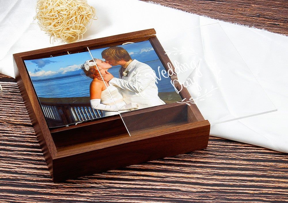 JASTER Álbum de Fotos de Nogueira com Bordo, USB de Madeira + Caixa, Pen Drive de 128 GB 64 GB, Disco U, Fotografia, Presente de Casamento, Logotipo Personalizado Gratuito