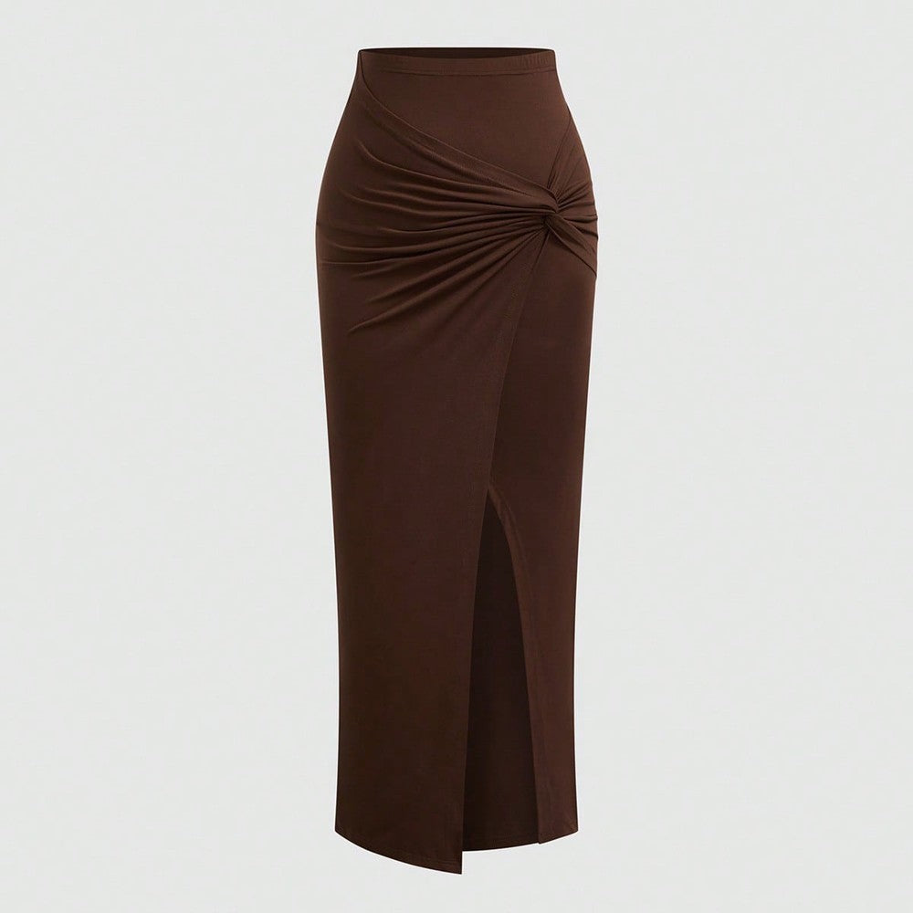 plus Size Elegant Halter Long Dress for Women Twisted Design Slit Skinny Casual Pure Color Holiday Mature Women's Fashion