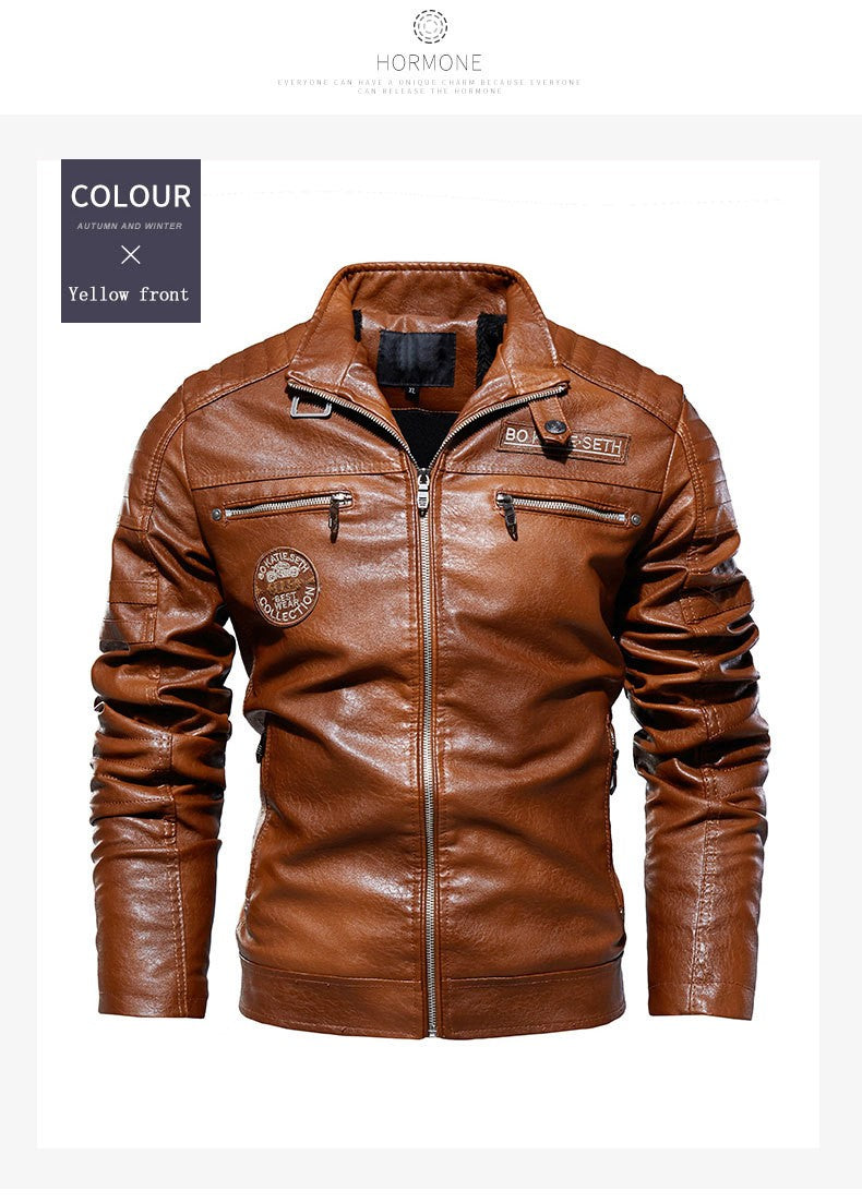 Motorcycle commuting racing suit outdoor cycling suit jacket autumn European and American tough guy lapel leather jacket