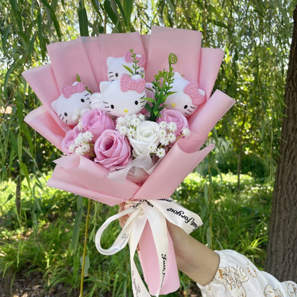 Bonecos de Vinil de Desenho Animado Figuras de Ação Com Flor Artificial Buquê Criativo Presentes de Aniversário de Natal Dia dos Namorados