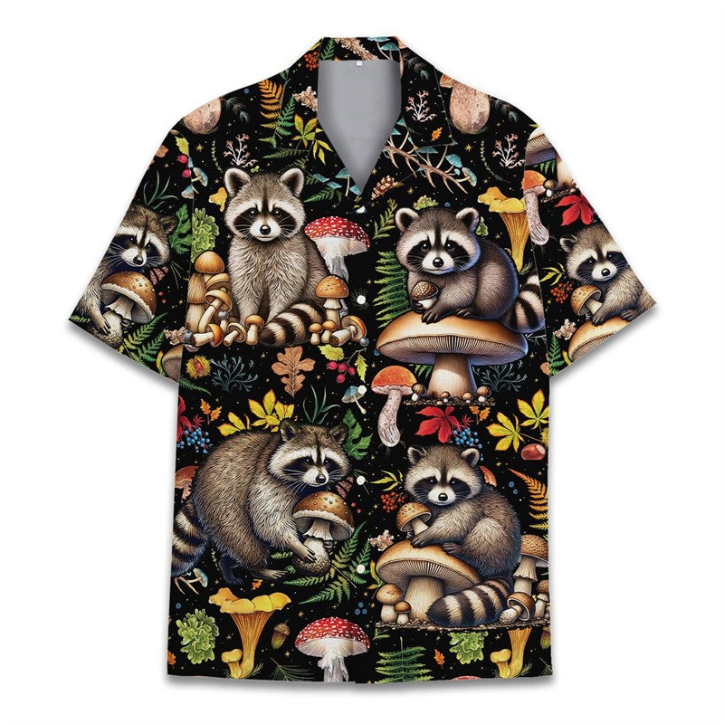 Funny Raccoon 3D Print Shirts For Men Hawaiian Casual Short Sleeve Lapel Blouse