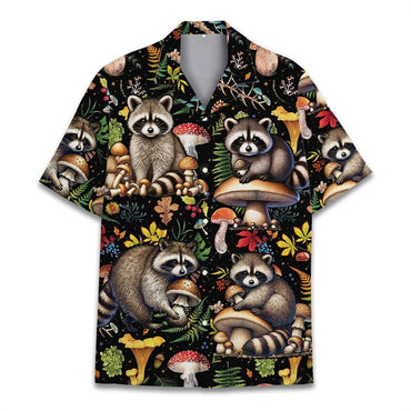 Funny Raccoon 3D Print Shirts For Men Hawaiian Casual Short Sleeve Lapel Blouse