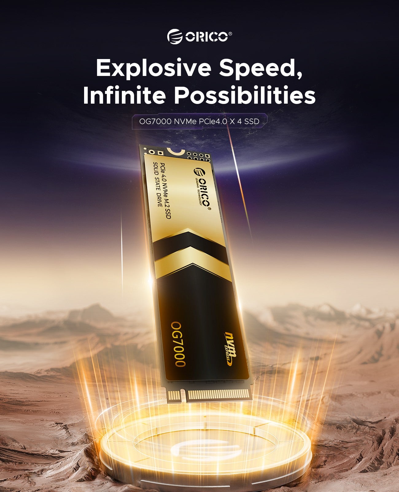 SSD ORICO OG7000 1TB 2TB PCIe Gen4 NVMe, até 7400 MB/s, Solução Térmica de Grafeno, Ideal para Edição de Vídeo 4K, Renderização 3D, PS5