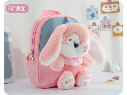 Mochila de Pelúcia 3D Coelho para Meninos Meninas Crianças Escolares Bolsa Escolar de Desenho Animado Fofo com Laço Bolsas de Escola Primária Jardim de Infância Bebê