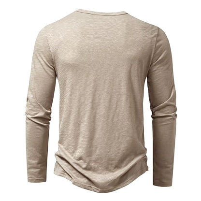 Autumn New Men's Cotton Button Long Sleeve  Henley Neck T-Shirt Casual Solid Color Breathable Versatile Fashion Slim T-Shirts