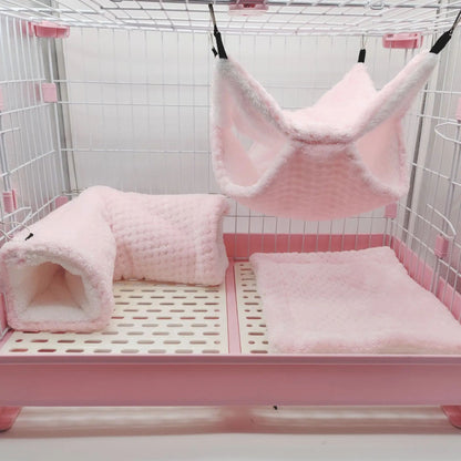 Rede de estimação quente de inverno, rede de hamster de pelúcia espessa de camada dupla, chinchila, porquinho da índia, furão, saco de dormir, gaiola suspensa de hamster