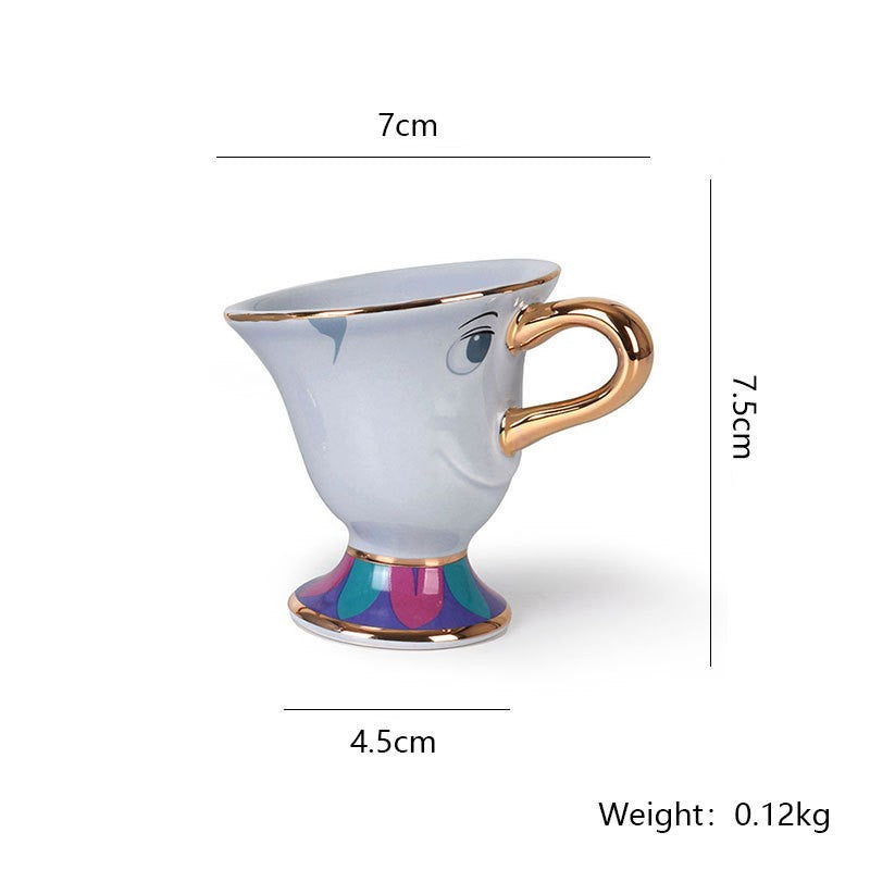 Disney Teapot Cute Cartoon Beauty And The Beast Coffee Pots Mug Mrs Potts Chip Cup Tea Cup Pots One Tea Set Droshipping Desk Gif