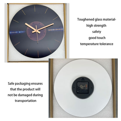 Creative Music Element Vinyl Record Pattern Tempered Glass Wall Clock Living Room Bedroom Kitchen Home Decoration Wall Clock Silent Quartz Clock Holiday Gift 12 Inches 14 Inches 16inch (Without Batteries)