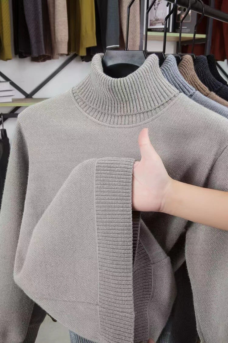 High end brand velvet sweater men's new fashion designer exquisite pony embroidery winter thick warm high neck knitted pullover