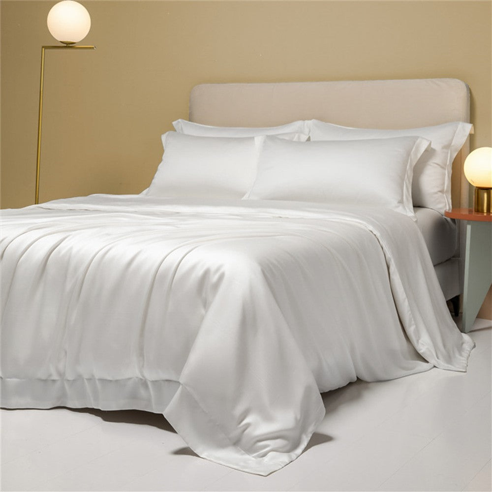 Lofuka Luxuoso Conjunto de Cama Cinza Escuro 100% Seda Pura Capa de Edredom Lençol Fronha para Sono Saudável Casal Queen King