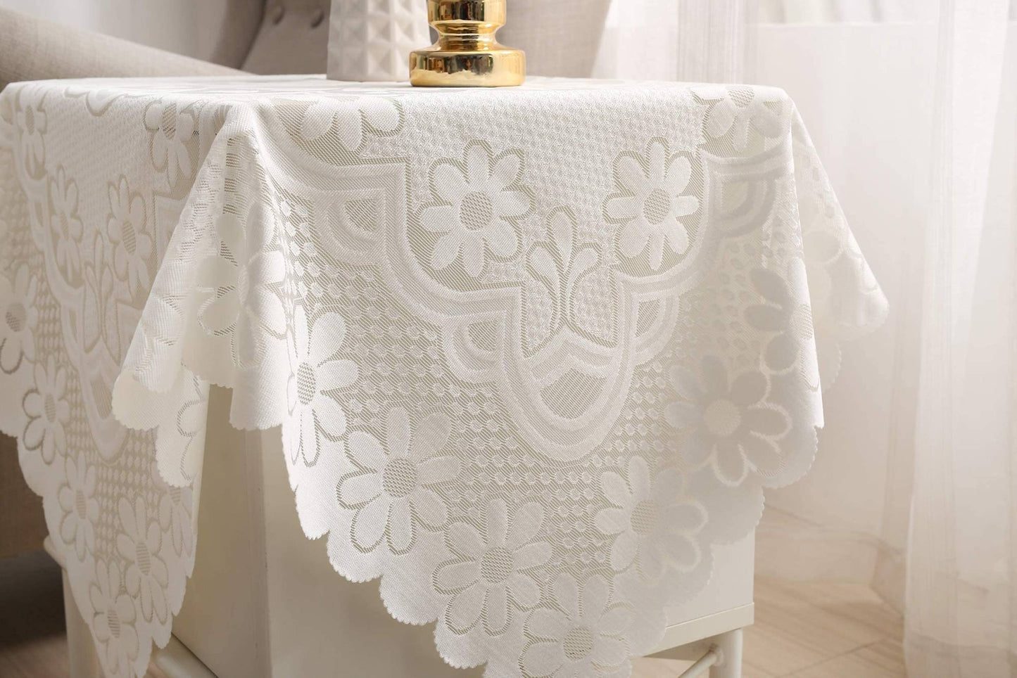 Square Lace Tablecloth  White Flower retro European Embroidered Dinning table  linen Cover wedding party garden home decoration