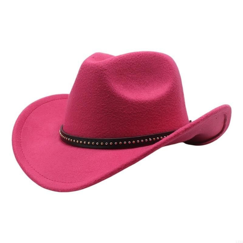 L5YA Chapéu Homburg Elegante com Faixa Étnica Exclusiva Chapéu de Aba Larga e Reta Presentes Surpresa Adereços de Fotografia para Férias