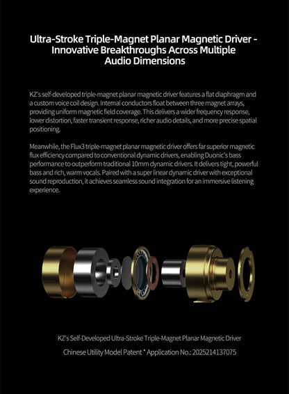 KZ Duonic HiFi Earphones with Super Stroke Three Magnetic Planar Driver HM Acoustic Tuning