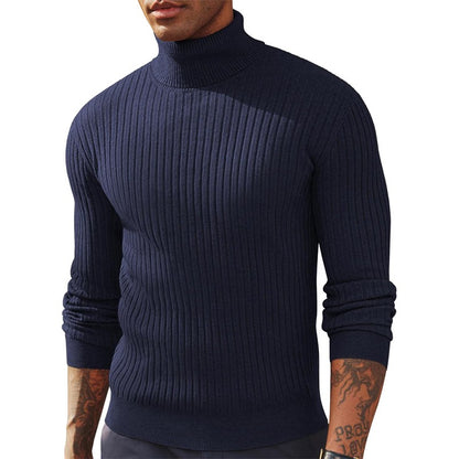 New Men's Slim Fit Long Sleeve Turtleneck Sweater Casual Ribbed Knitted Pullover Sweaters Winter Warm Outdoor Stripes Tops