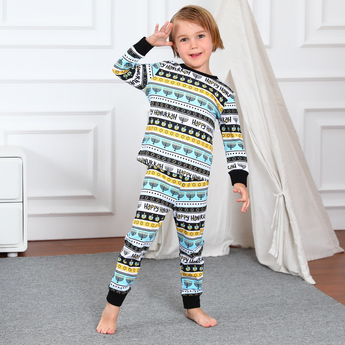 Hanukkah Pajamas Kids Pyjamas Boys Toddler Chanukah Candle Lgnite Nine Lamp Holders Homewear Infant Gift Clothes Winter Pjs